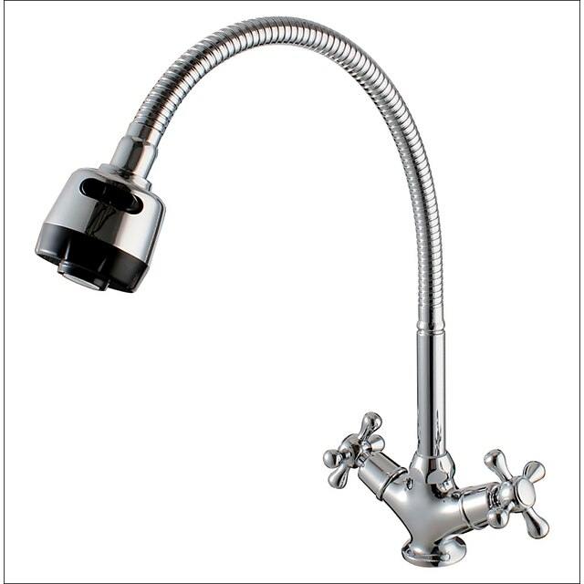  Køkken Vandhane - To Håndtag et hul Krom Standard Tud Basin Moderne Kitchen Taps / Messing