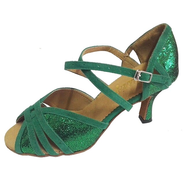  Damen Schuhe für den lateinamerikanischen Tanz Salsa Tanzschuhe Sandalen Maßgefertigter Absatz Grün Schnalle