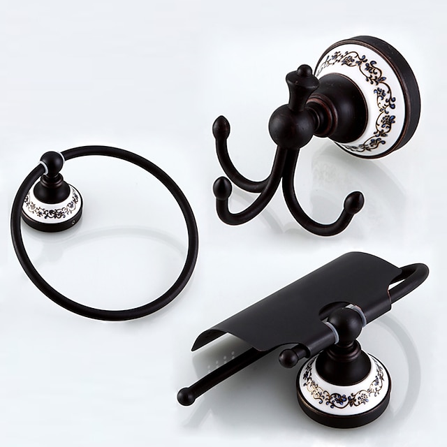  Bathroom Accessory Set Antique Brass 3pcs Include Toilet Paper Holders Robe Hook and Tower Ring Oil-rubbed Bronze