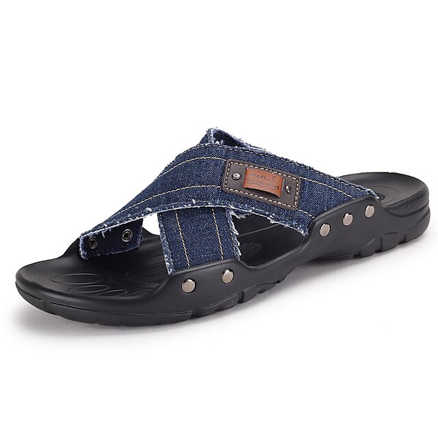  Masculino Chinelos e flip-flops Jeans Verão Casual Caminhada Rasteiro Preto Azul Escuro Khaki