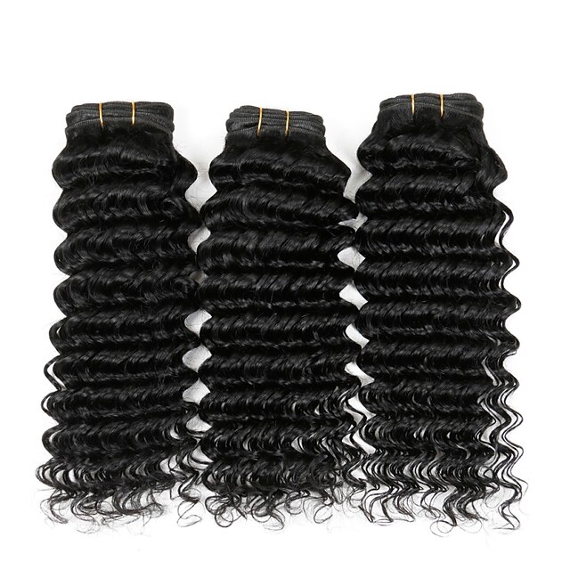  4 pacotes Cabelo Indiano Onda Profunda Weave Curly Cabelo Humano Cabelo Humano Ondulado Tramas de cabelo humano Extensões de cabelo humano / 8A