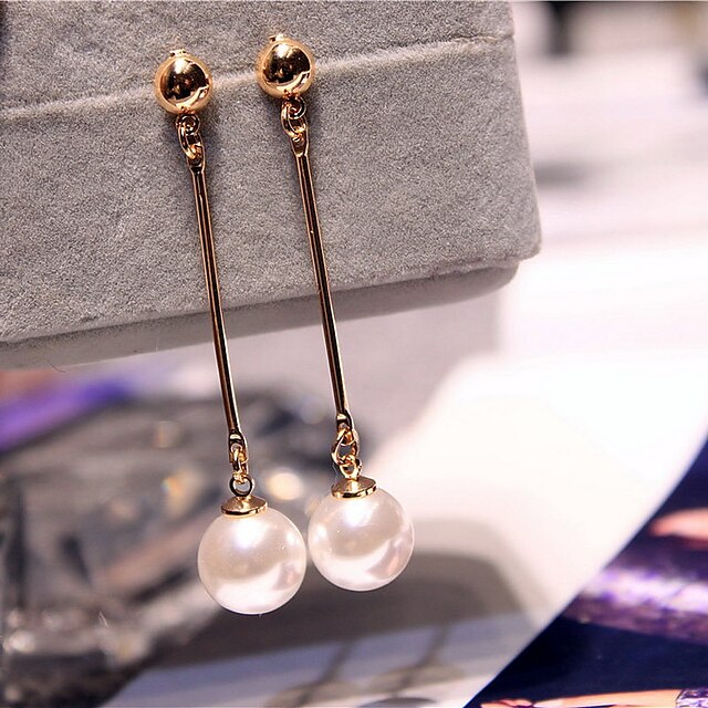  Damen Tropfen-Ohrringe Perlen Ohrringe Retro Modisch Schmuck Golden Für Hochzeit Party Alltag