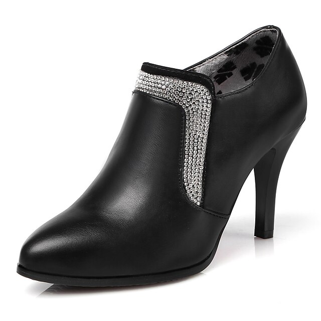  Women's Heels / Boots Spring / Fall / Winter Stiletto Heel Casual Dress Party & Evening Rhinestone Leatherette 10.16-15.24 cm / Booties / Ankle Boots Black / Beige