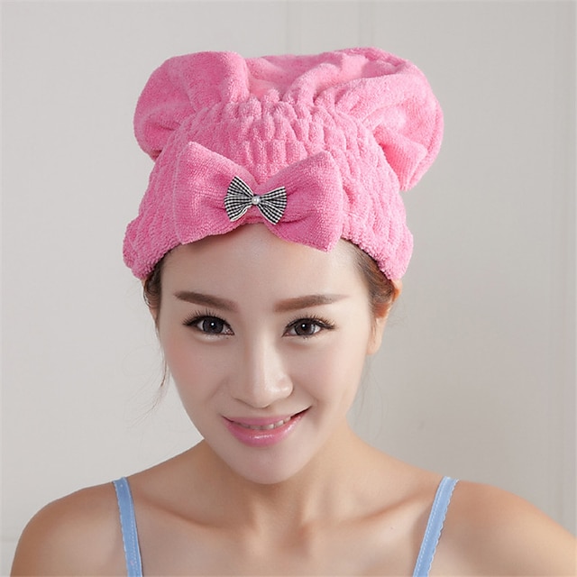  Thick Microfiber Dry Hair Cap Super Absorbent Towel Dry Solid Color Bow Hair Wraps