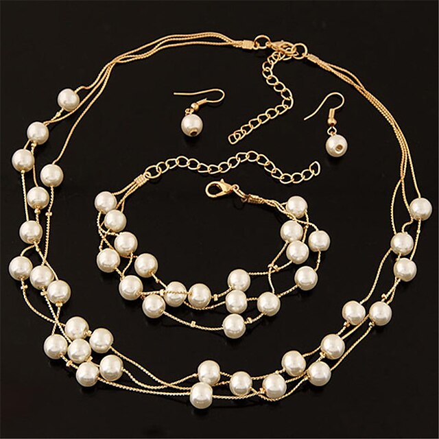  Pentru femei Perle Seturi de bijuterii Cercei Picătură Lănțișoare Multistratificat Plutire femei Elegant Modă de Mireasă Multistratificat Perle cercei Bijuterii Auriu / Argintiu Pentru Nunt