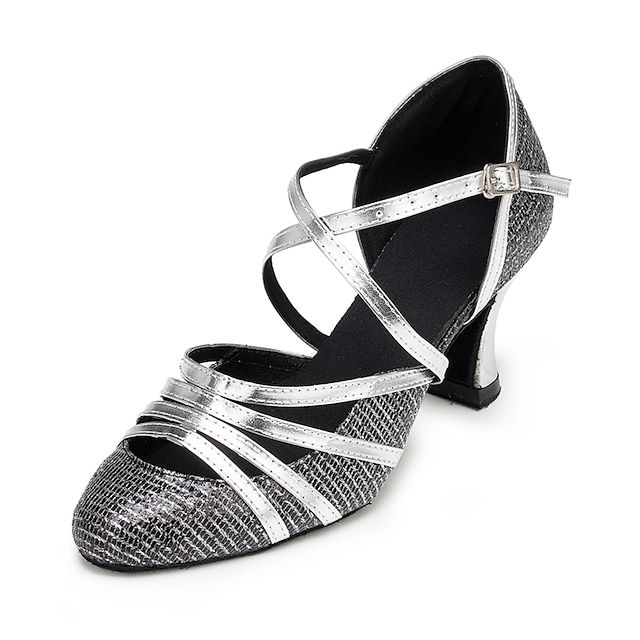  Women's Modern Shoes / Ballroom Shoes Leather Buckle Heel Buckle Chunky Heel Non Customizable Dance Shoes Silver