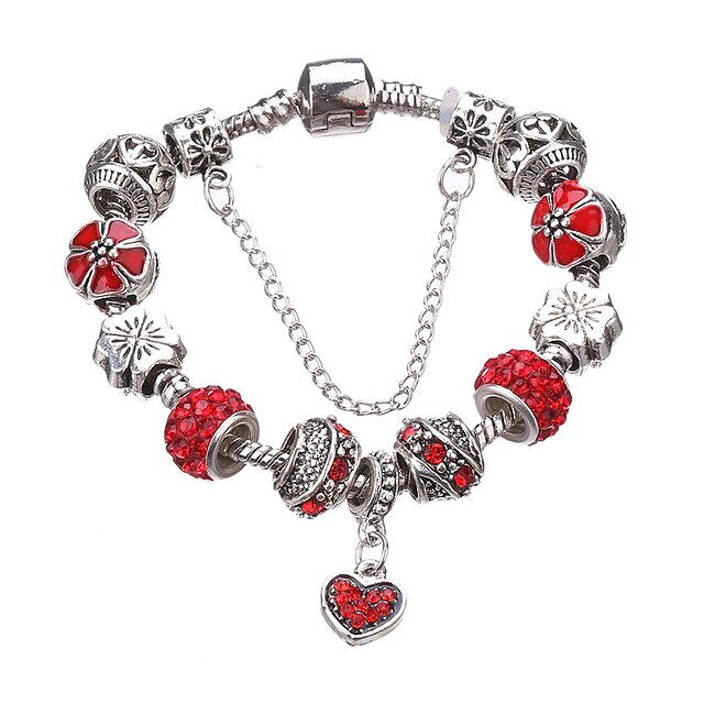  Mulheres Pulseiras com Pendentes Pulseiras com Miçangas Com Miçangas Contas Coração Amor Luxo Moda Europeu Strass Pulseira de jóias Branco / Vermelho / Azul Para Festa Casual Diário / Prata Chapeada