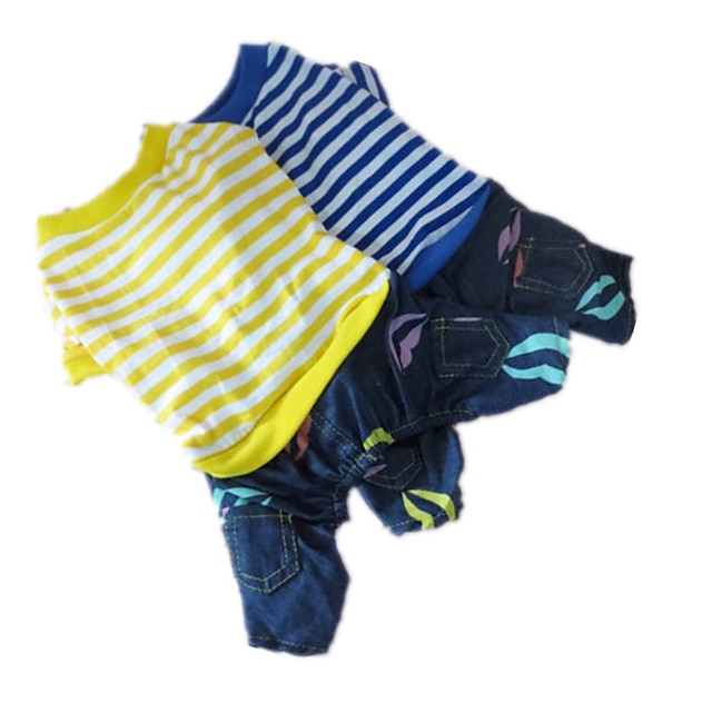  犬 ジャンプスーツ 縞柄 犬用ウェア 子犬の服 犬の衣装 イエロー ブルー コスチューム 女の子と男の子の犬のために コットン XS S M L XL