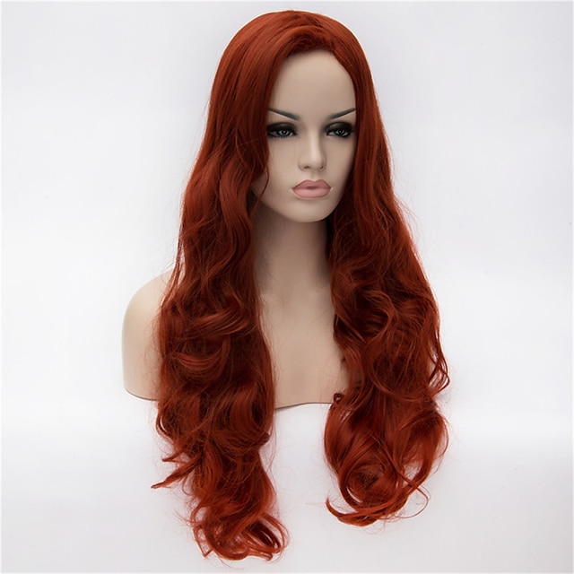  perucă văduvă neagră perucă cosplay perucă sintetică undă adâncă perucă cu undă adâncă păr lung păr sintetic partea laterală pentru femei roșu