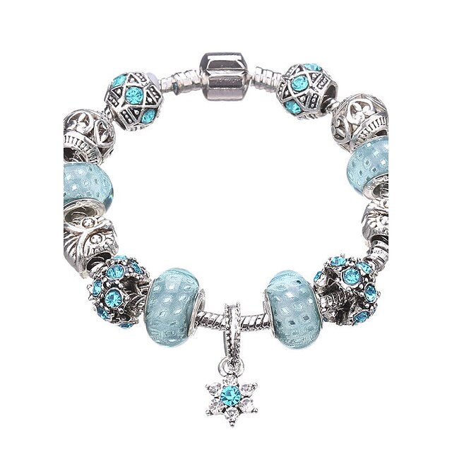  Women's Crystal Charm Bracelet Bead Bracelet Beaded Beads Flower European Festival / Holiday Crystal Bracelet Jewelry Red / Fuchsia / Light Blue For Christmas Gifts Party Casual Daily / Silver Plated