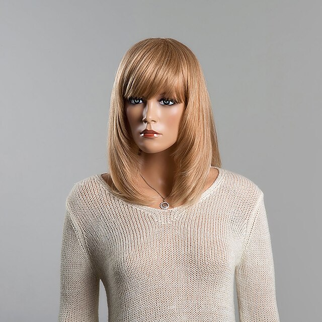  Human Hair Blend Wig Straight Short Hairstyles 2020 Straight Capless Strawberry Blonde / Bleach Blonde Golden Brown / Bleach Blonde Auburn Brown / Bleach Blonde