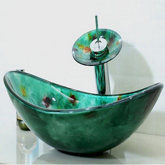  Bathroom Sink / Bathroom Faucet / Bathroom Mounting Ring Contemporary - Tempered Glass Rectangular Vessel Sink