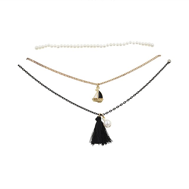  Damen Halsketten Pendant Halskette Mehrlagig Anker Quaste Retro Modisch Stoff Aleación Schwarz Modische Halsketten Schmuck Für Hochzeit Party Alltag Normal Arbeit