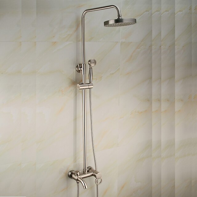  Dusjsystem Sett - Regnfall Antikk Nikkel Børstet Dusjsystem Keramisk Ventil Bath Shower Mixer Taps / Messing / Enkelt håndtak To Huller