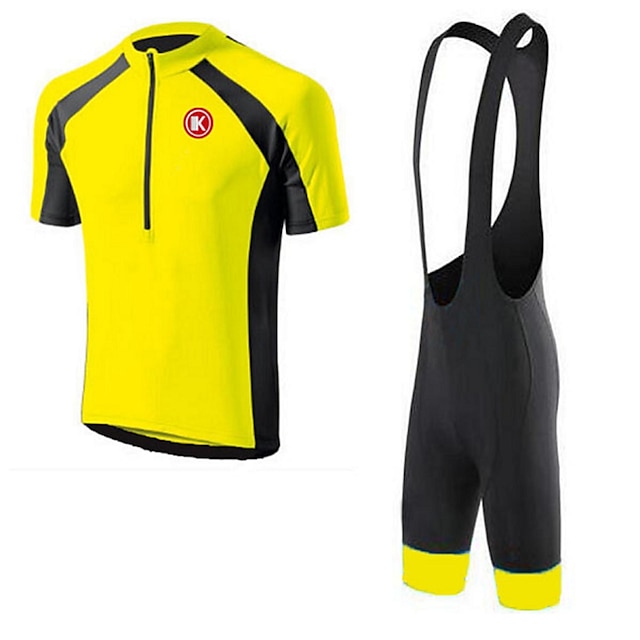  KEIYUEM Homme Femme Manches Courtes Maillot et Cuissard Avec Bretelles Velo Cyclisme Eté Coolmax® Maille Silicone Vélo Cuissard à bretelles Maillot Ensembles de Sport Respirable Séchage rapide Poche