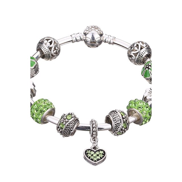  Women's Girls' Crystal Beaded Charm Bracelet Bracelet Bangles Cuff Bracelet - Rhinestone, Silver Plated, Imitation Diamond Ladies, Luxury, Vintage, European, Fashion Bracelet Jewelry Red / Green For