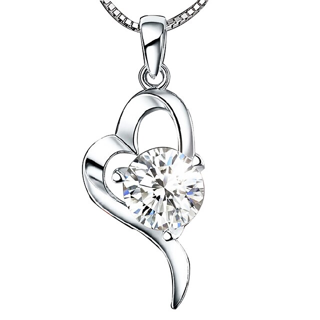  Women's Crystal Pendant Necklace Solitaire Round Cut faceter Heart Love Hollow Heart Ladies Sterling Silver Crystal Silver White Purple Necklace Jewelry For Wedding Birthday Thank You Daily Casual