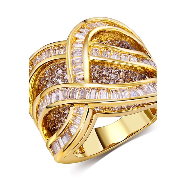  Široké prsteny Módní Evropský Zirkon Měď Pokovená platina Pozlacené Round Shape Zlatá Bílá Šperky Pro Svatební Párty Denní Ležérní 1ks