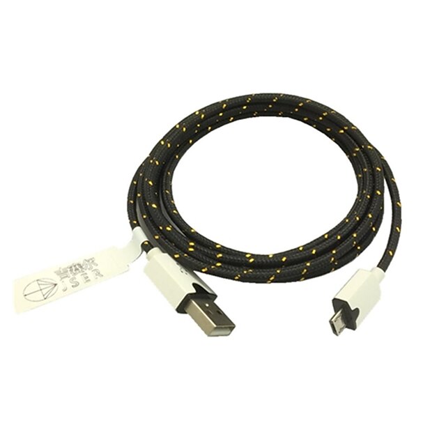  3m 10ft stof gevlochten geweven micro-USB-oplaadkabel data sync-kabel voor samsung htc sony telefoons (zwart)