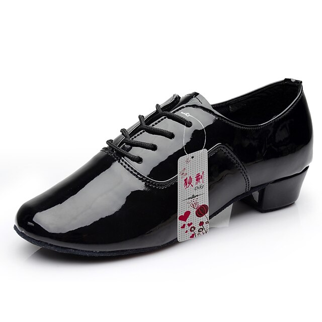  Men's Dance Shoes Patent Leather Latin Shoes / Salsa Shoes Lace-up Heel Chunky Heel Non Customizable Black / White / Silver / Performance / EU40