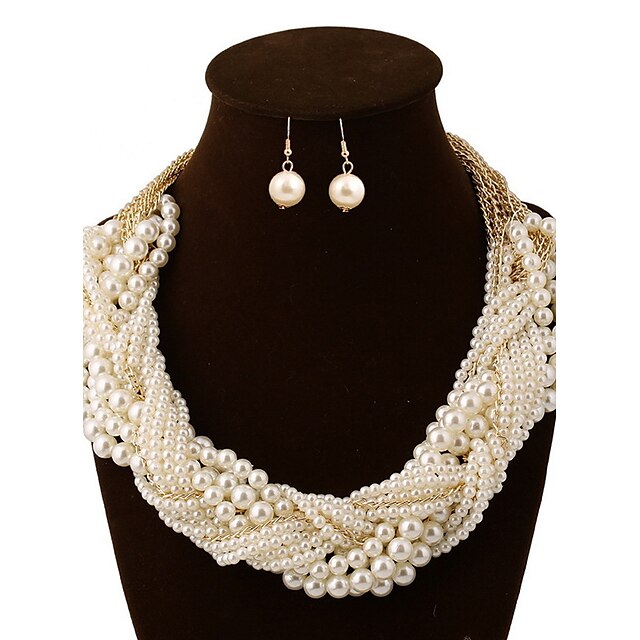  Women's Jewelry Set Pearl Statement, European, Multi Layer Include Necklace / Earrings White For Party