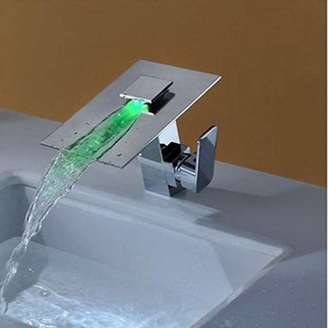  Современный По центру Водопад LED Керамический клапан Одной ручкой одно отверстие Хром, Ванная раковина кран