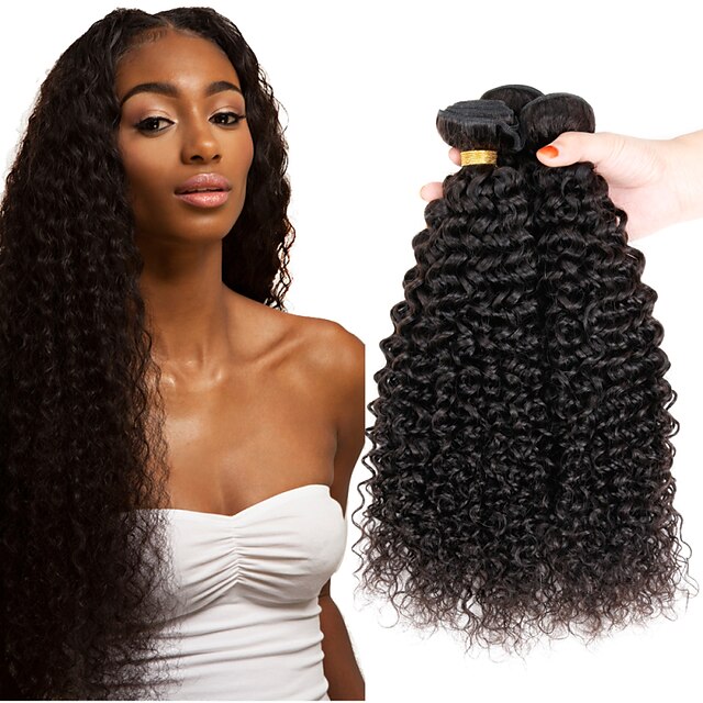  3 pacotes Tecer Cabelo Cabelo Indiano Kinky Curly Extensões de cabelo humano Cabelo humano remy 100% Remy Hair Weave Bundles 300 g Cabelo Humano Ondulado Extensões de Cabelo Natural 8-26 polegada Cor