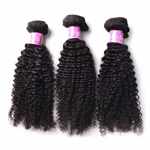  Cabelo Humano Ondulado Cabelo Peruviano Kinky Curly 3 Peças tece cabelo