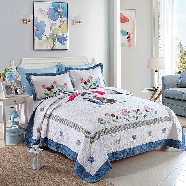  100% Cotton Love 3 pieces Quilted Bedspread set ,Two Color King Size