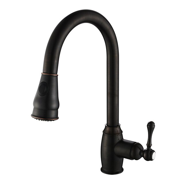  Kitchen faucet - Single Handle One Hole Oil-rubbed Bronze Pull-out / ­Pull-down / Tall / ­High Arc Vessel Antique Kitchen Taps / Brass