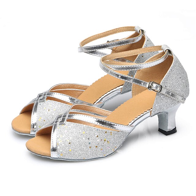  Women's Dance Shoes Latin Shoes Ballroom Shoes High Heel Sandal Sparkling Glitter / Buckle / Sequin Cuban Heel Non Customizable Silver / Fuchsia / Indoor / Practice / Professional / EU42