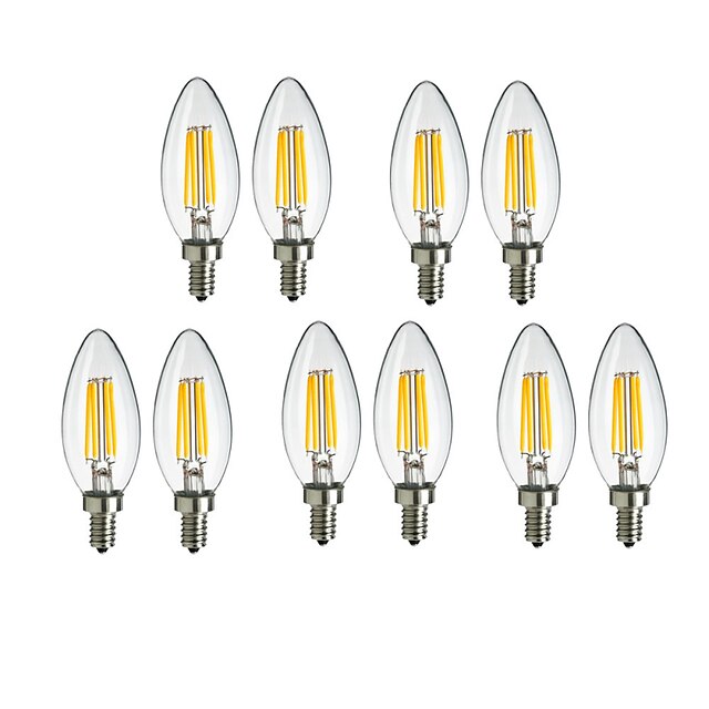  10pçs 4 W Lâmpadas de Filamento de LED 360 lm E14 C35 4 Contas LED COB Decorativa Branco Quente Branco Frio 220-240 V / 10 pçs / RoHs