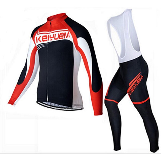  KEIYUEM Hombre Mujer Manga Larga Maillot de Ciclismo con Mallas Bib Invierno Vellón Coolmax® Malla Bicicleta Camiseta / Maillot Medias / Mallas Largas Trajes de Yoga Mantiene abrigado Forro Polar