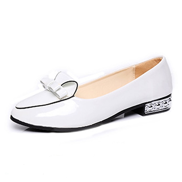  Women's Shoes Patent Leather Spring / Summer Comfort Low Heel / Crystal Heel Bowknot White / Black / Red