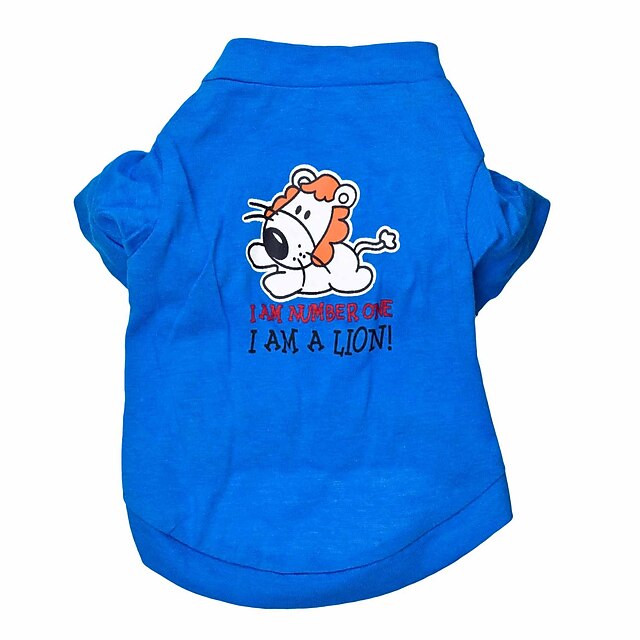  Gatto Cane T-shirt Vestiti del cucciolo Animali Leone Di tendenza Abbigliamento per cani Vestiti del cucciolo Abiti per cani Traspirante Blu Costume per ragazza e ragazzo cane Cotone XS S M L