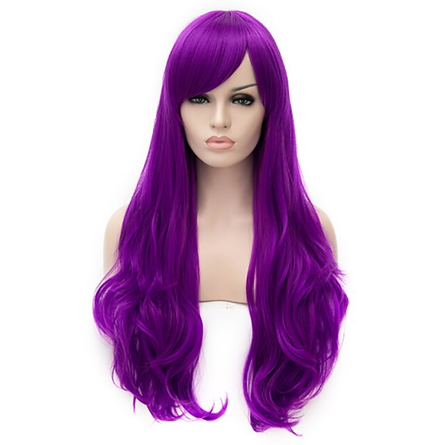  Искусственные волосы парики Естественные кудри Без шапочки-основы Фиолетовый