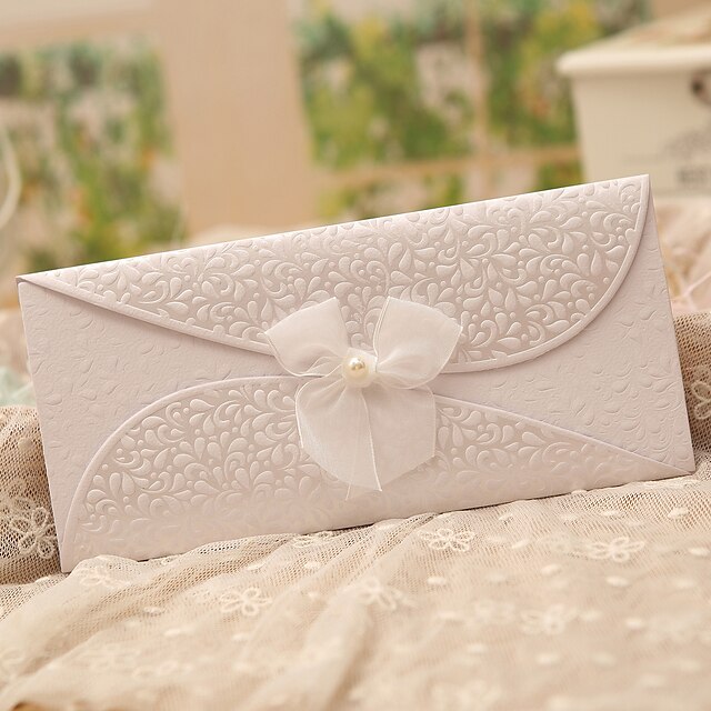  Tri-Fold Wedding Invitations 50 - Invitation Cards Classic Style / Butterly Style / Fairytale Theme Pearl Paper Ribbons