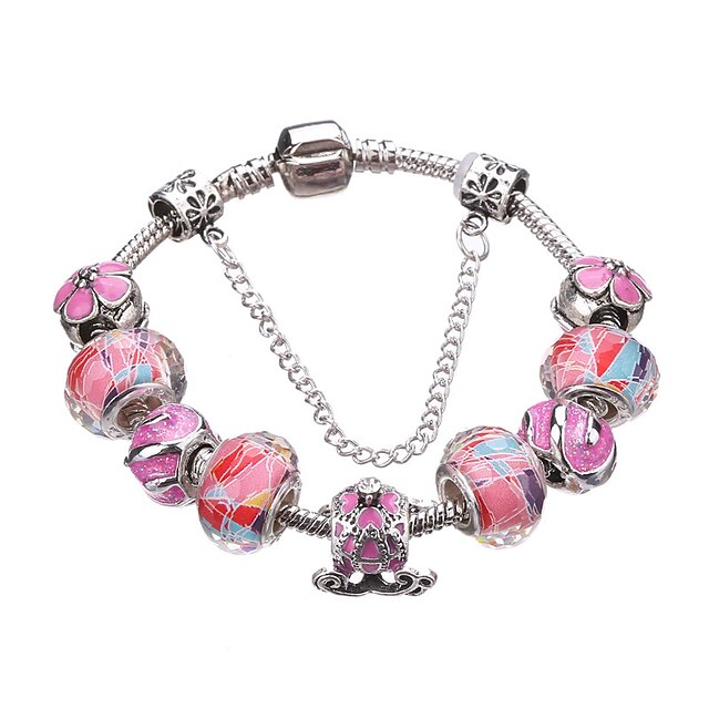  Women's Charm Bracelet Bead Bracelet Beaded Cross Ladies Fashion Acrylic Bracelet Jewelry Red / Blue / Pink For Party Daily Casual / Silver Plated