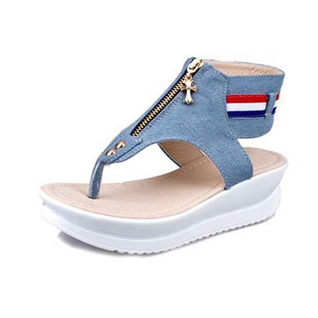  Damen Schuhe Leinwand Sommer Sandalen Keilabsatz für Normal Dunkelblau Hellblau