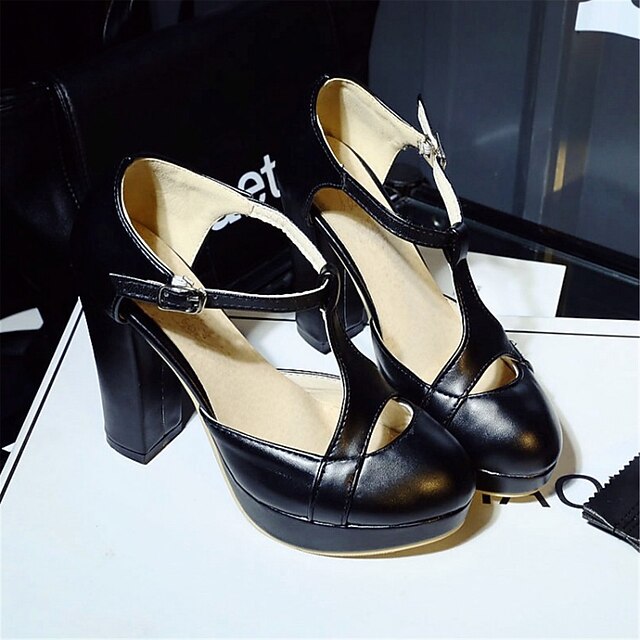 Women's Chunky Heel Wedding Casual Dress Buckle Leatherette Black / Red