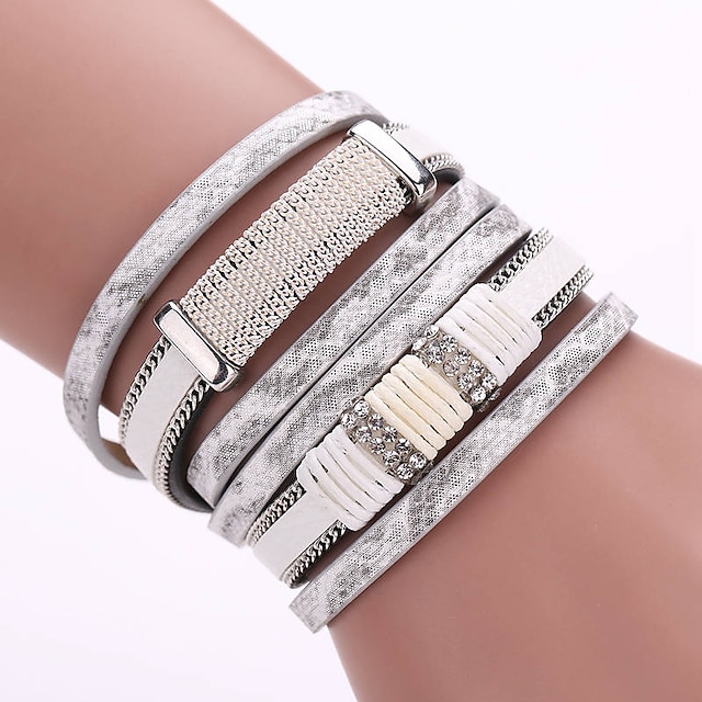  Women's Wrap Bracelet Leather Bracelet Layered Stacking Stackable Ladies Bohemian Fashion European Multi Layer Leather Bracelet Jewelry White / Green / Brown For Party Casual Daily