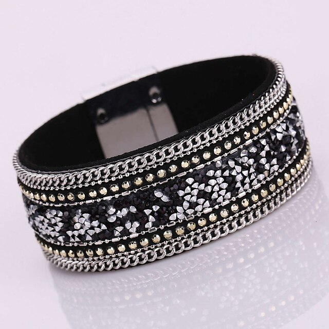  Damen Wickelarmbänder Lederarmbänder - Leder, Strass, Diamantimitate Böhmische, Modisch, Boho Armbänder Rot / Blau / Rosa Für Party Alltag Normal