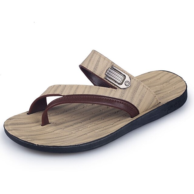  Men's Slippers & Flip-Flops PU Summer Casual Walking Flat Heel Beige Brown
