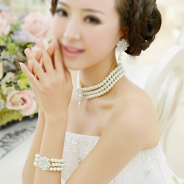  Women's Pendant Necklace Bridal Jewelry Sets Fashion Imitation Pearl Earrings Jewelry Beige For Wedding Party