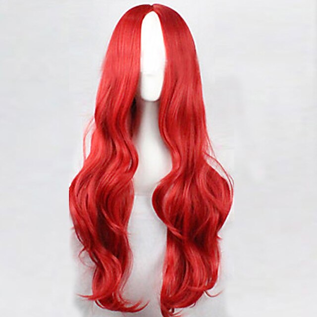  Synthetic Wig Curly Loose Wave Natural Wave Natural Wave Curly Asymmetrical Wig Long Red Synthetic Hair 25 inch Women's Natural Hairline Red