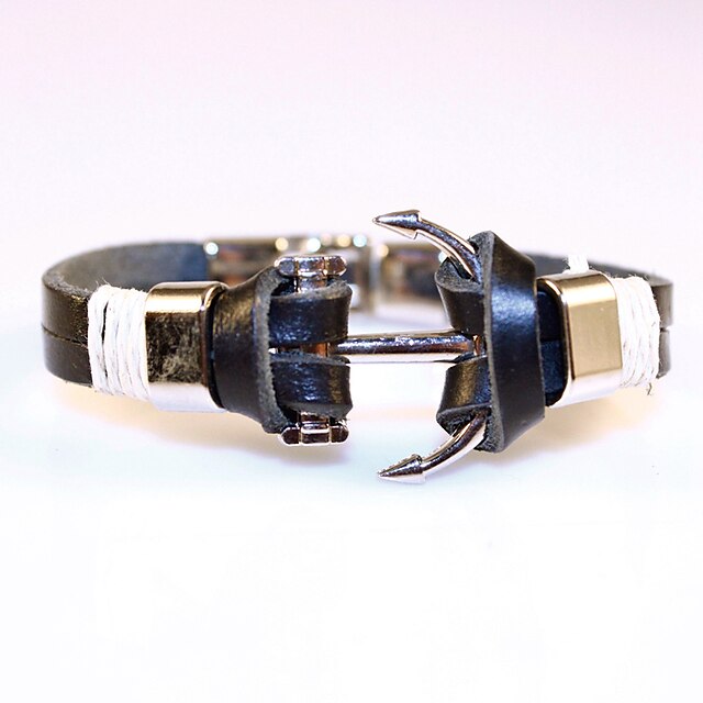  Men's Wrap Bracelet / Leather Bracelet - Leather Anchor Bohemian, Double-layer, Fashion Bracelet Silver / Bronze For Party / Daily / Casual