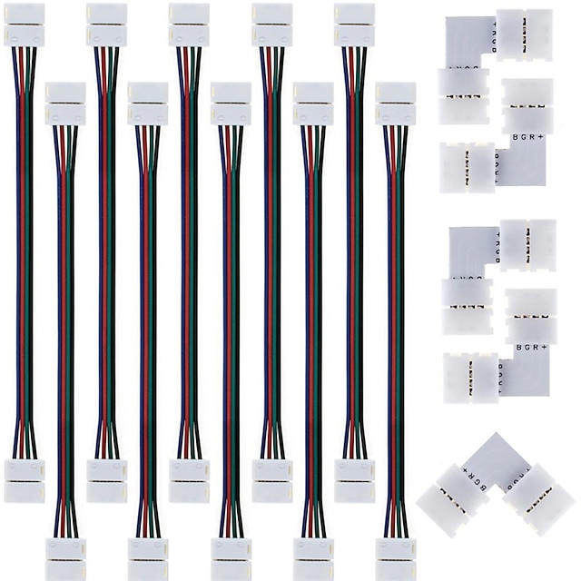  5 stks quick splitter connector, 10mm l vorm 4 dirigent voor 5050 rgb met 10 stks 5050 rgb strip licht connector