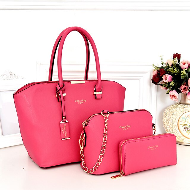  Women's Bags PU(Polyurethane) Bag Set 3 Pcs Purse Set Black / Blushing Pink / Fuchsia / Bag Sets