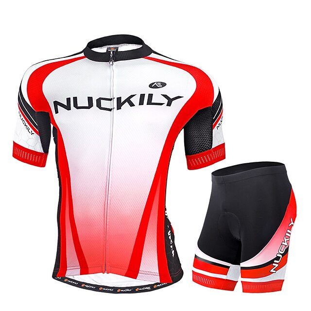  Nuckily Men's Short Sleeve Cycling Jersey with Shorts Red Patchwork Geometic Bike Shorts Jersey Clothing Suit Breathable Ultraviolet Resistant Reflective Strips Back Pocket Sports Polyester Patchwork