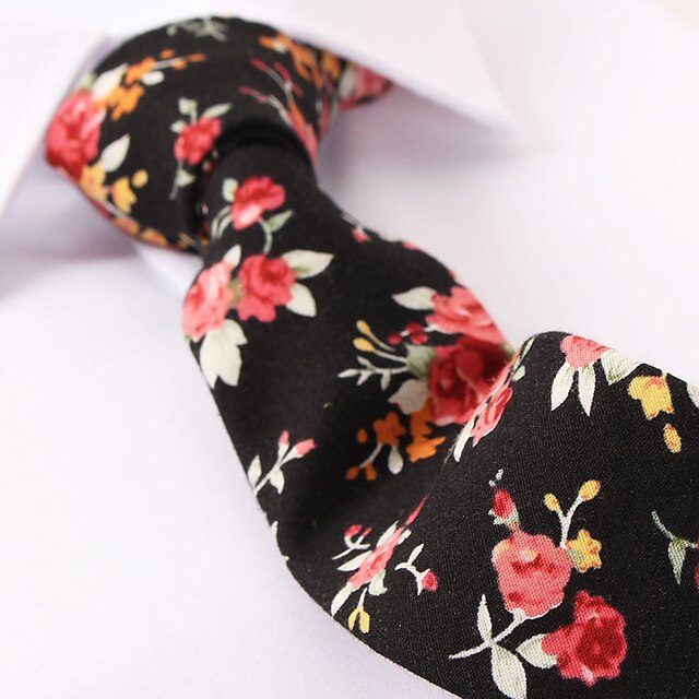  floreale nero cravatte sottili di cotone